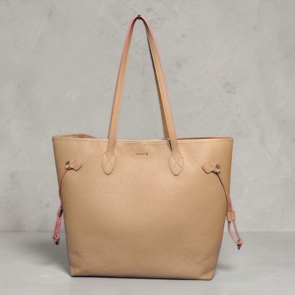 Lodis Tan and Pink Leather Tote Bag - Picture 1 of 9